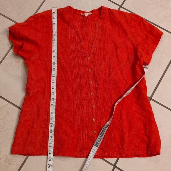 Eileen Fisher bright orange Handkerchief Irish Linen top size M - Picture 6 of 9